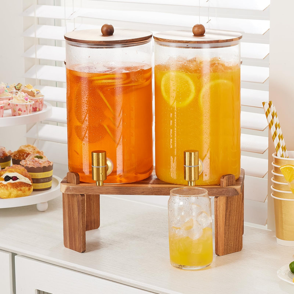 2pcs 1.2 Gallon Glass Drink Dispenser with Stand Z2396