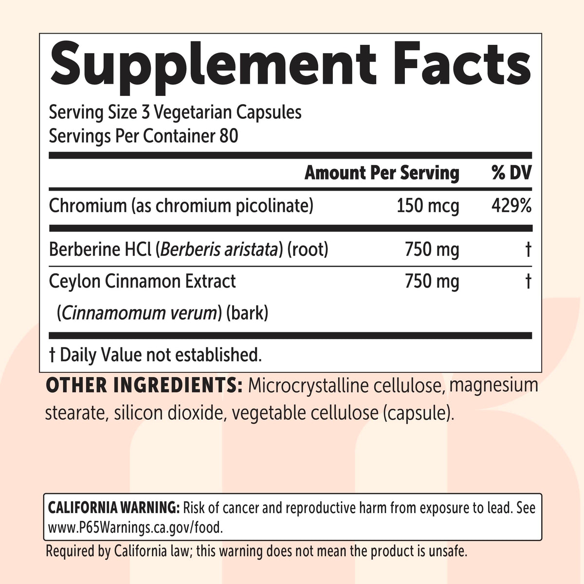 Berberine HCl with Ceylon Cinnamon 1,500 mg 240 Vegetarian Capsules L63341