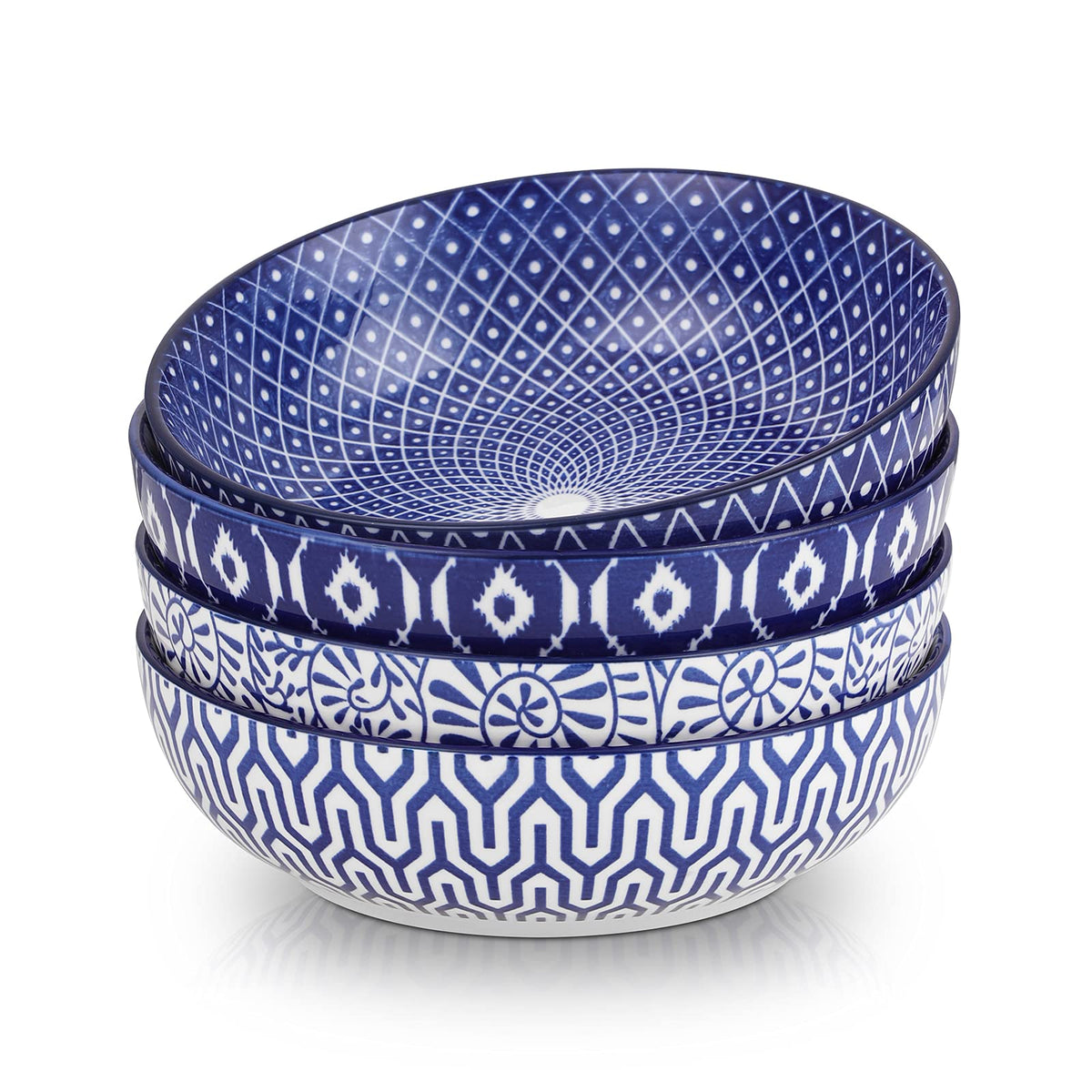 Ceramic Pasta Bowls Set of 4, 30 OZ Vintage Blue X7885