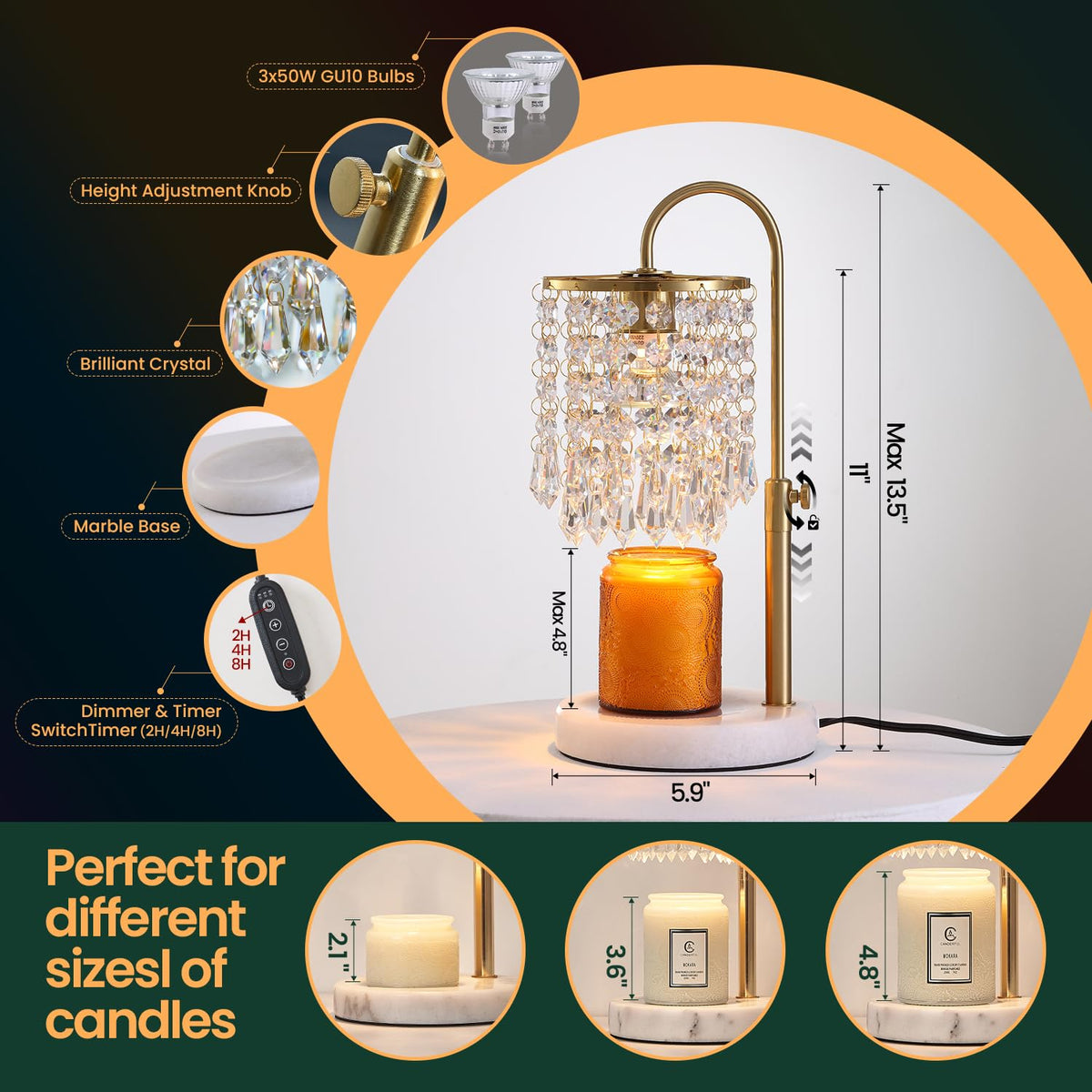 Candle Warmer Lamp with Timer Dimmer and 3 Bulbs X31314