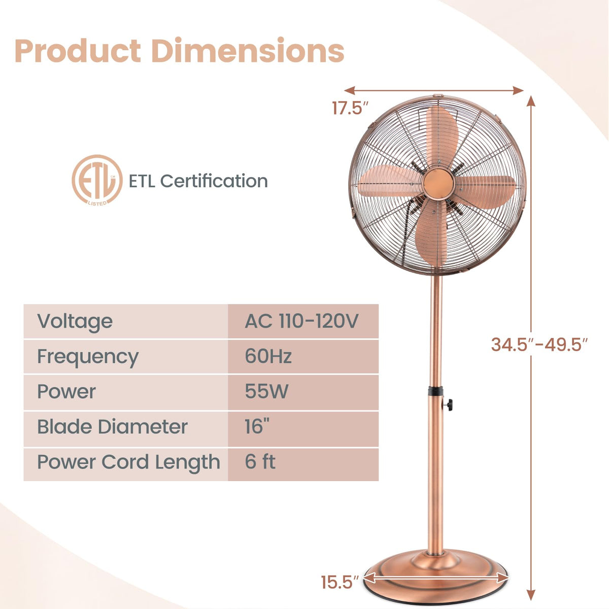 16 Inch Oscillating Pedestal Fan Q608014