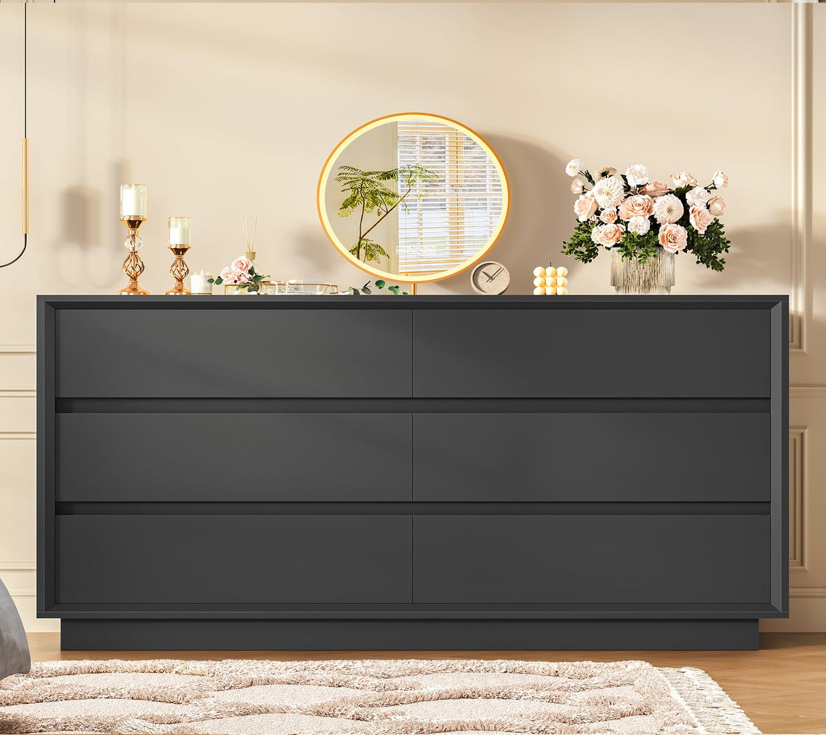 Black 6 Drawer Wood Dresser G417047
