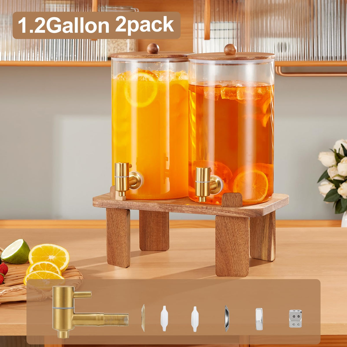 2pcs 1.2 Gallon Glass Drink Dispenser with Stand Z2396