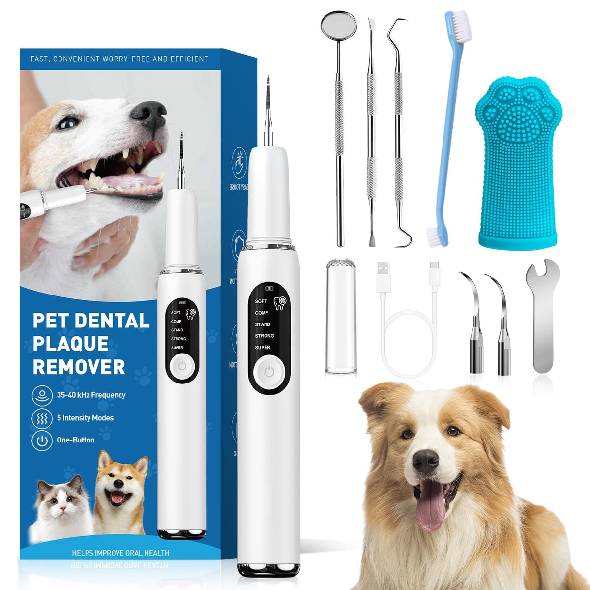 Dog Teeth Cleaning Kit with LED Light 5 Adjustable Modes Electric Toothbrush E16358