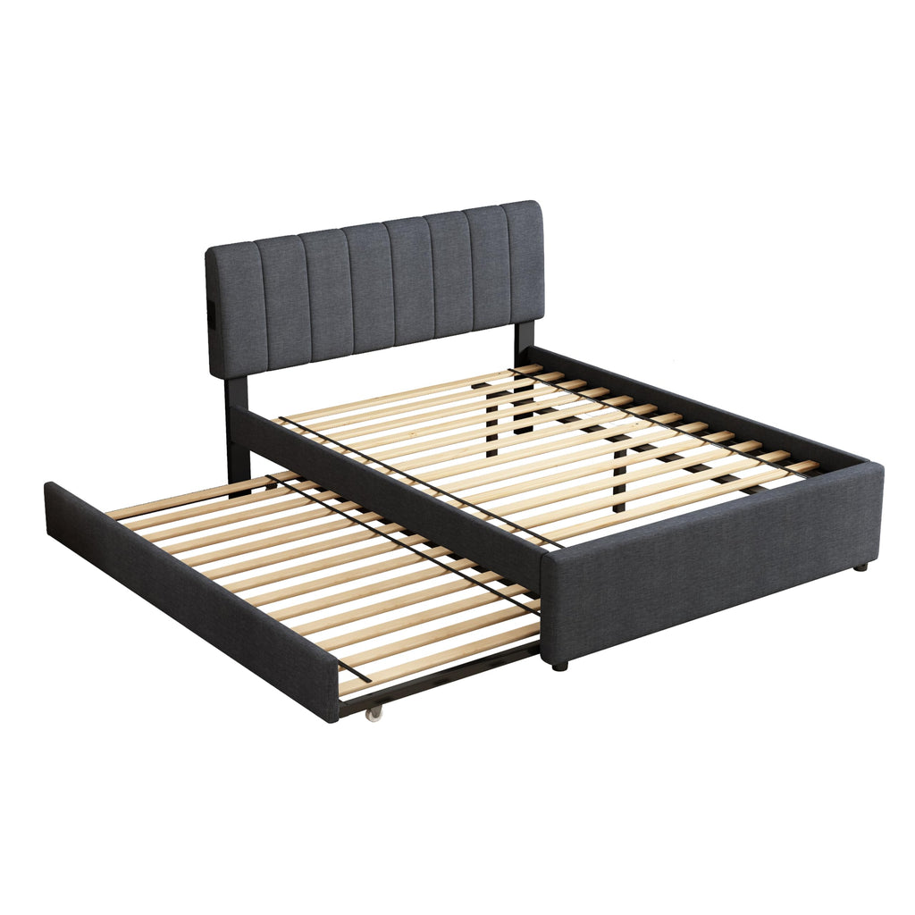 Full Size Upholstered Platform Bed with Trundle G1388