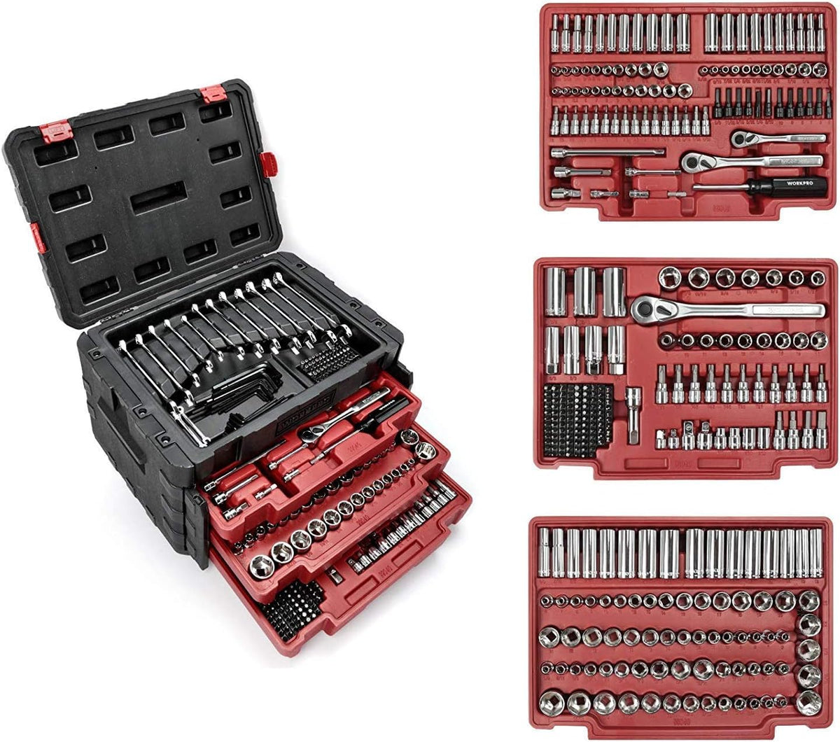 450-Piece Drive Socket Set 1/2" 1/4" 3/8" CR-V Metric and Imperial with Quick-Release Ratchet Wrench P90650