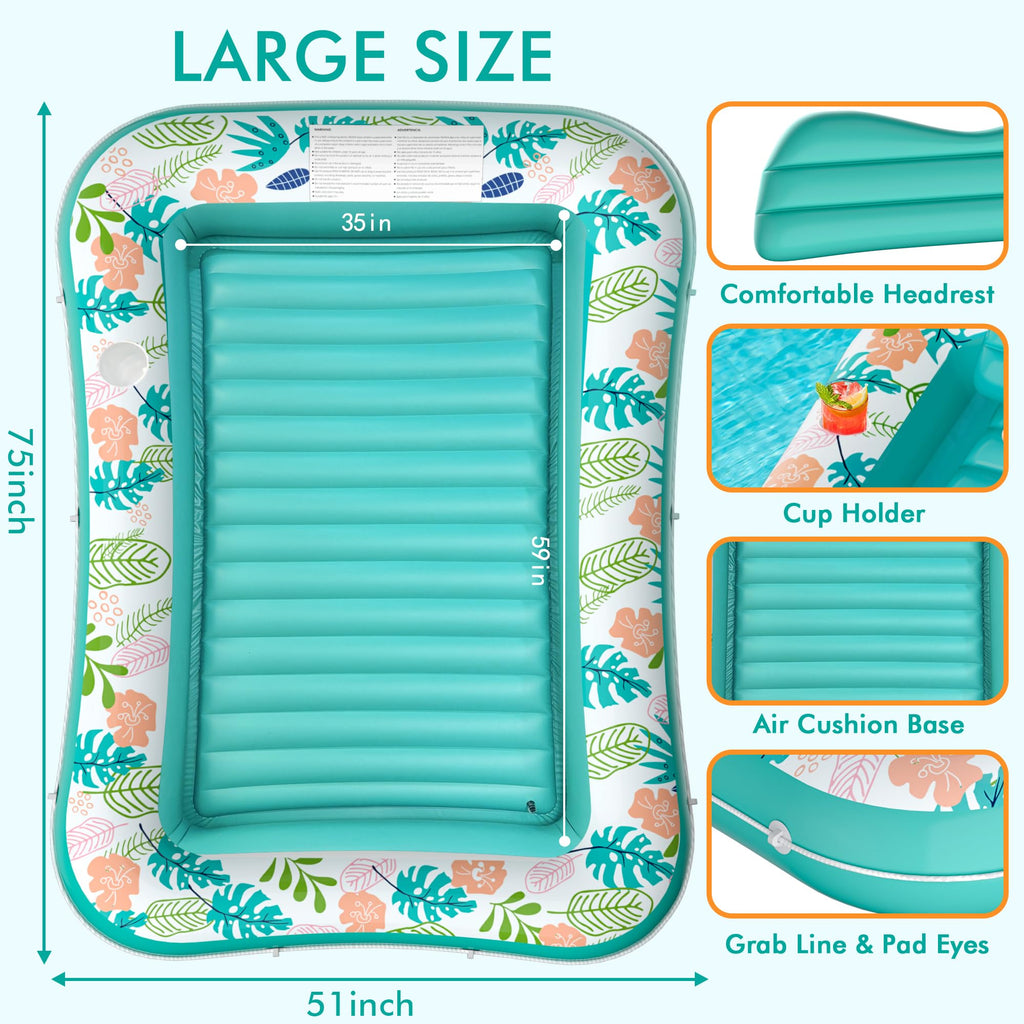 2 Pack Inflatable Pool Float Mat & 75" x 51" Tanning Pool Lounger F20016