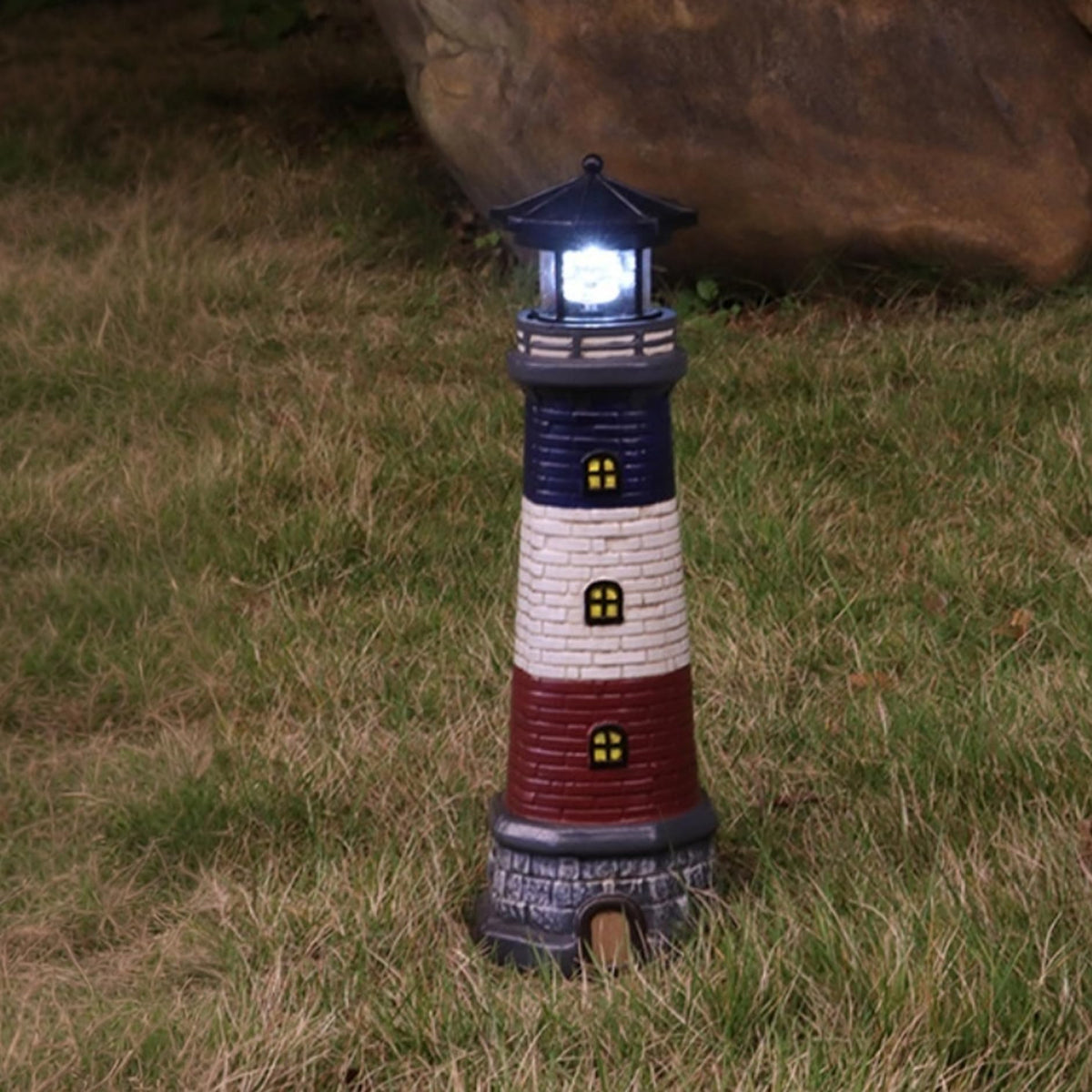 15" Tall Waterproof Resin Lighthouse Lamp with Rotating LED X7316