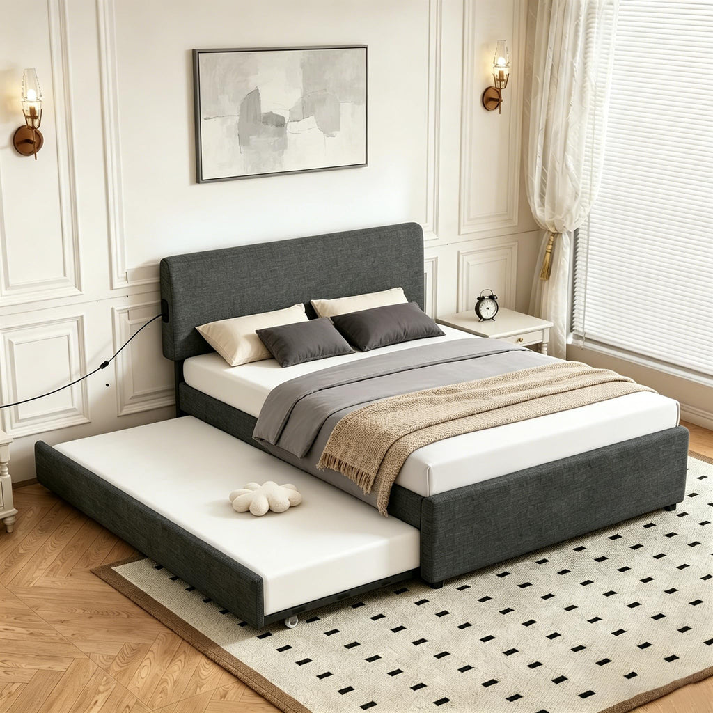 Full Size Upholstered Platform Bed with Trundle G1388