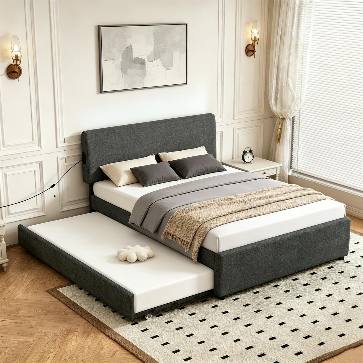Full Size Upholstered Platform Bed with Trundle G1388