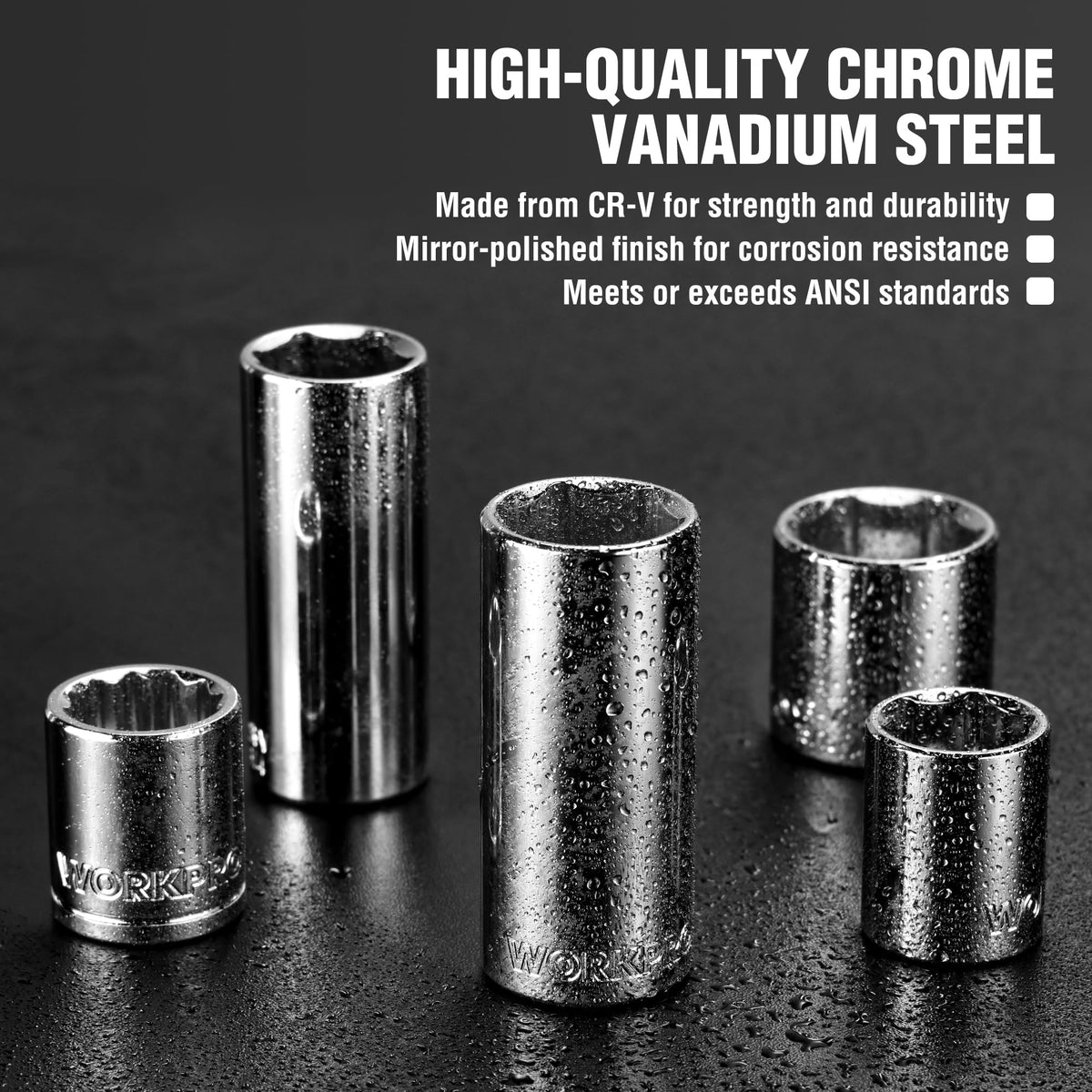 450-Piece Drive Socket Set 1/2" 1/4" 3/8" CR-V Metric and Imperial with Quick-Release Ratchet Wrench P90650