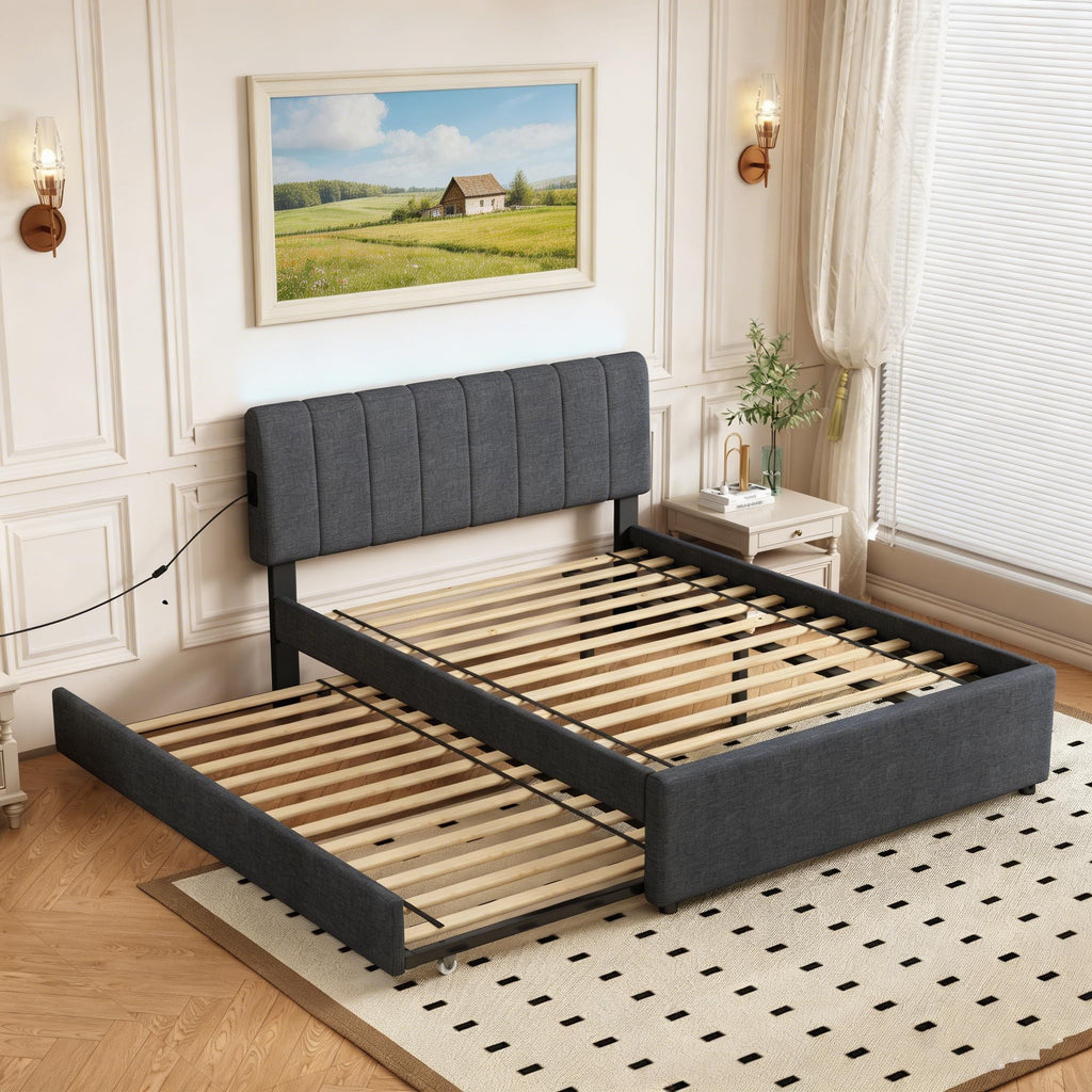 Full Size Upholstered Platform Bed with Trundle G1388