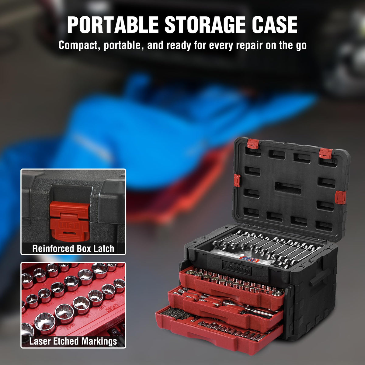 450-Piece Drive Socket Set 1/2" 1/4" 3/8" CR-V Metric and Imperial with Quick-Release Ratchet Wrench P90650