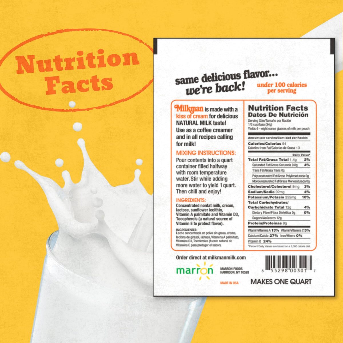 Low-Fat Instant Dry Milk Powder Packets 18 Pack P6304