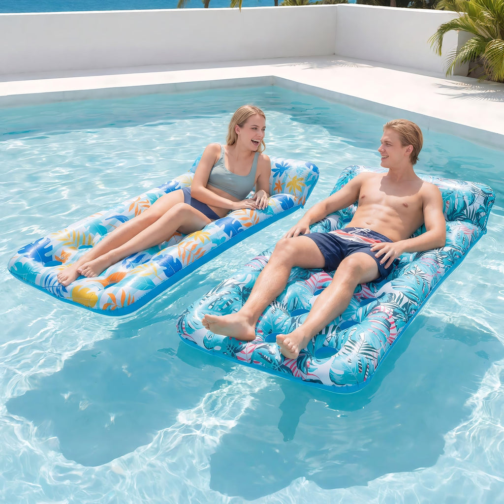 2 Pack Inflatable Pool Float Mat & 75" x 51" Tanning Pool Lounger F20016