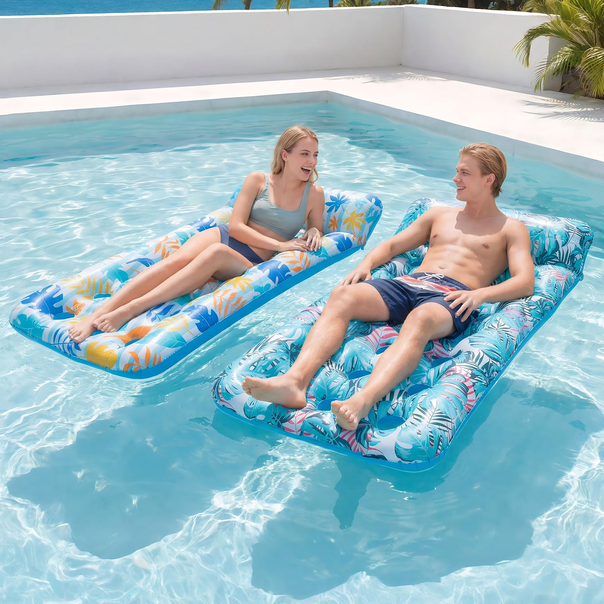 2 Pack Inflatable Pool Float Mat & 75" x 51" Tanning Pool Lounger F20016