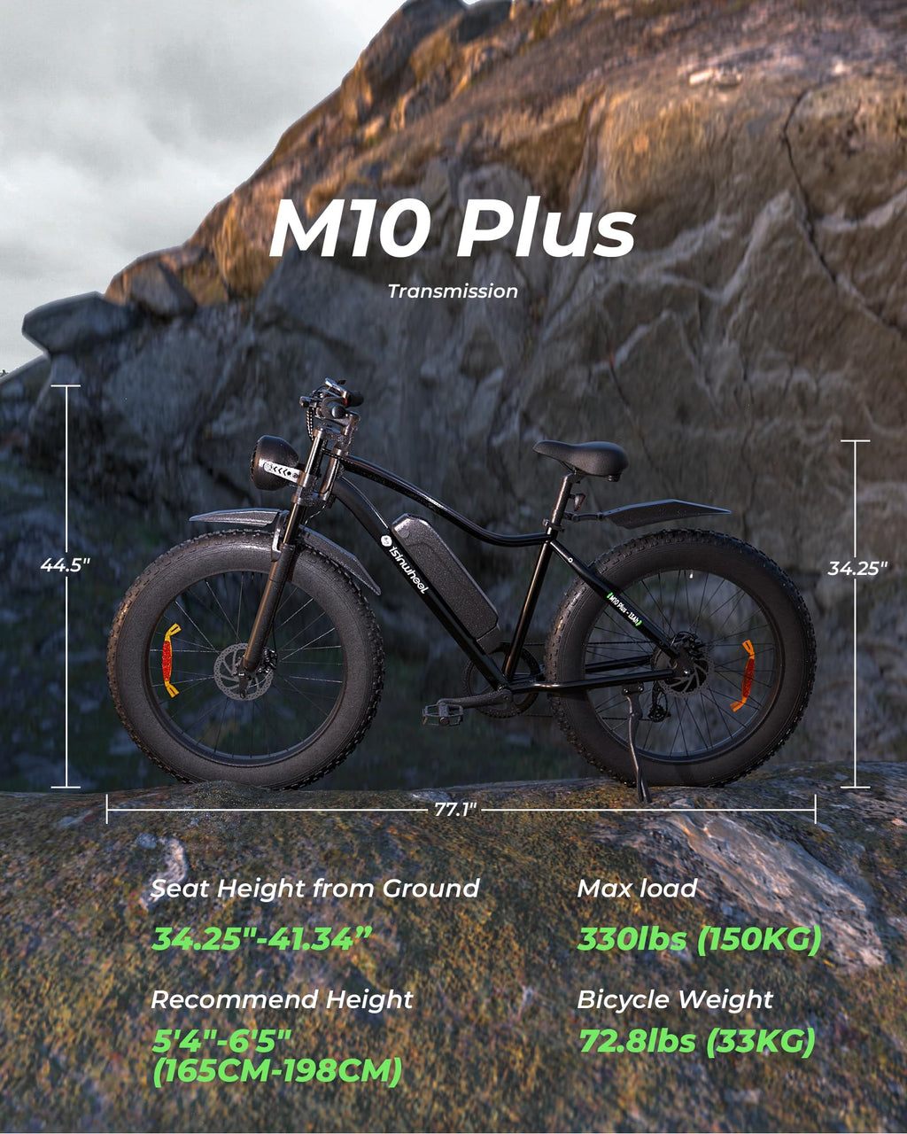 26" Fat Tire Electric Mountain Bike with 48V 13Ah Battery B558