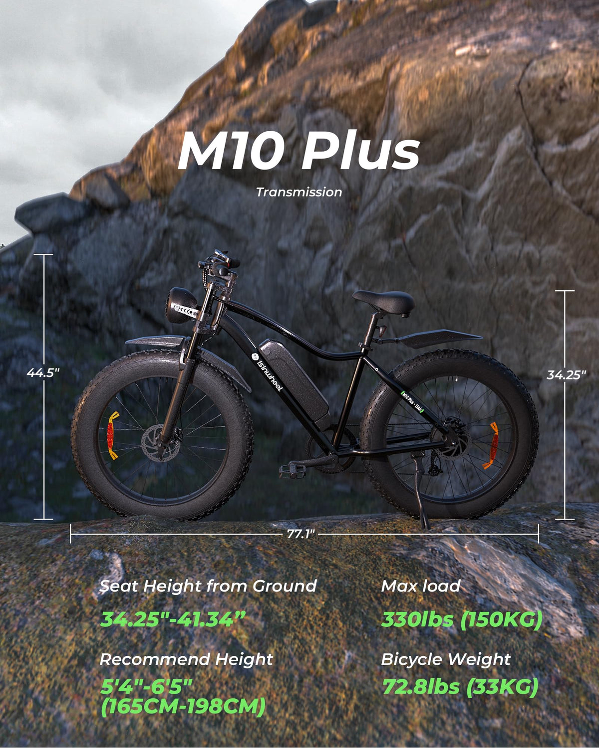 26" Fat Tire Electric Mountain Bike with 48V 13Ah Battery B558