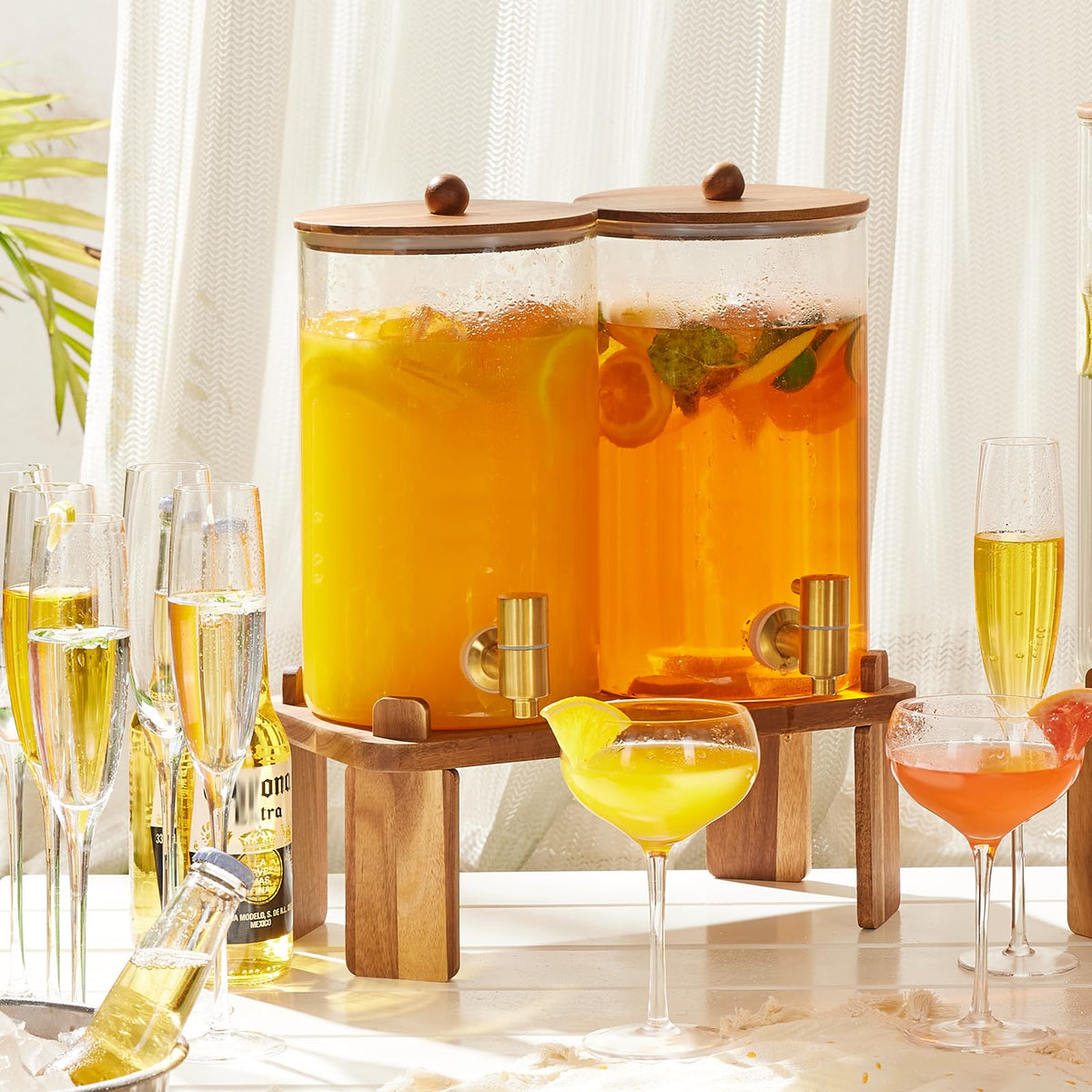 2pcs 1.2 Gallon Glass Drink Dispenser with Stand Z2396