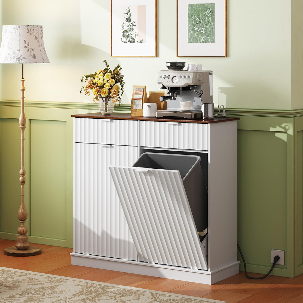 2*10 Gallon Double Tilt Out Trash Can Cabinet White G584558