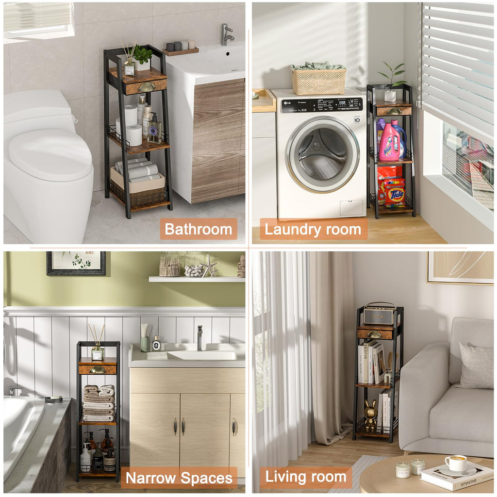 3-Tier Narrow Bathroom Shelves with Drawer T580479