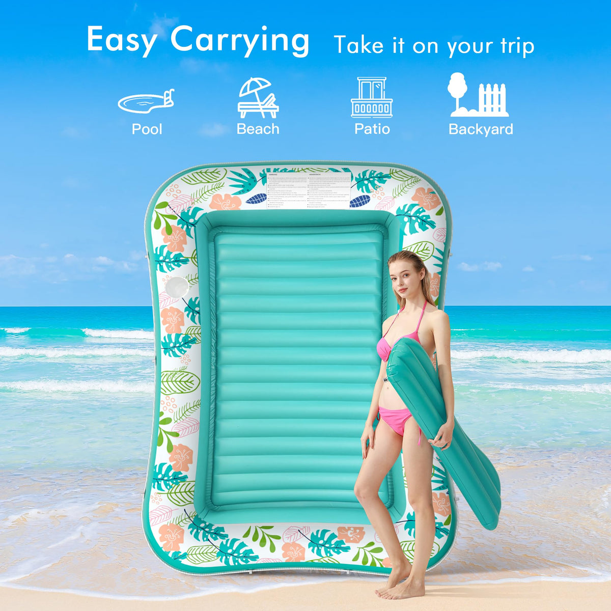 2 Pack Inflatable Pool Float Mat & 75" x 51" Tanning Pool Lounger F20016