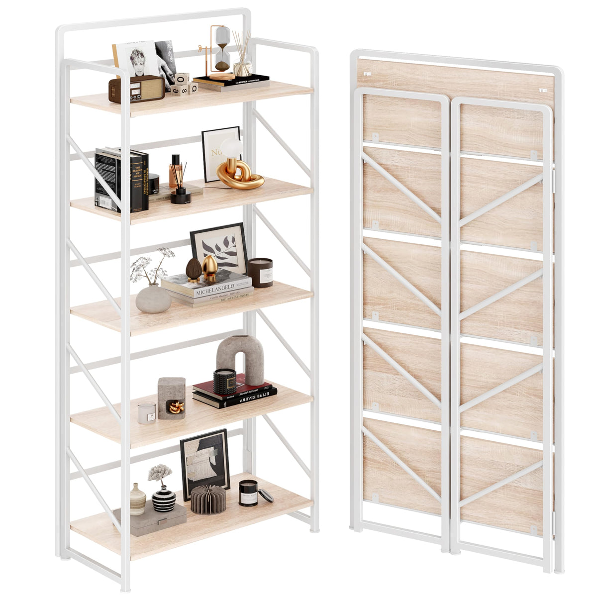 Folding Bookshelf, 5-Tier Storage Shelves Z800