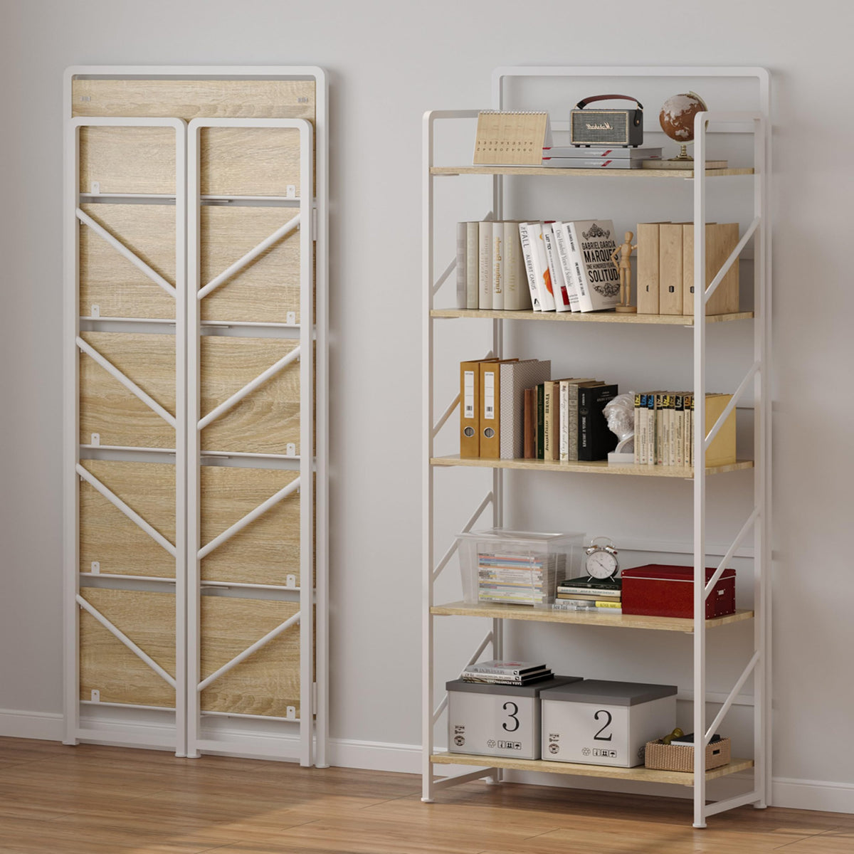 Folding Bookshelf, 5-Tier Storage Shelves Z800