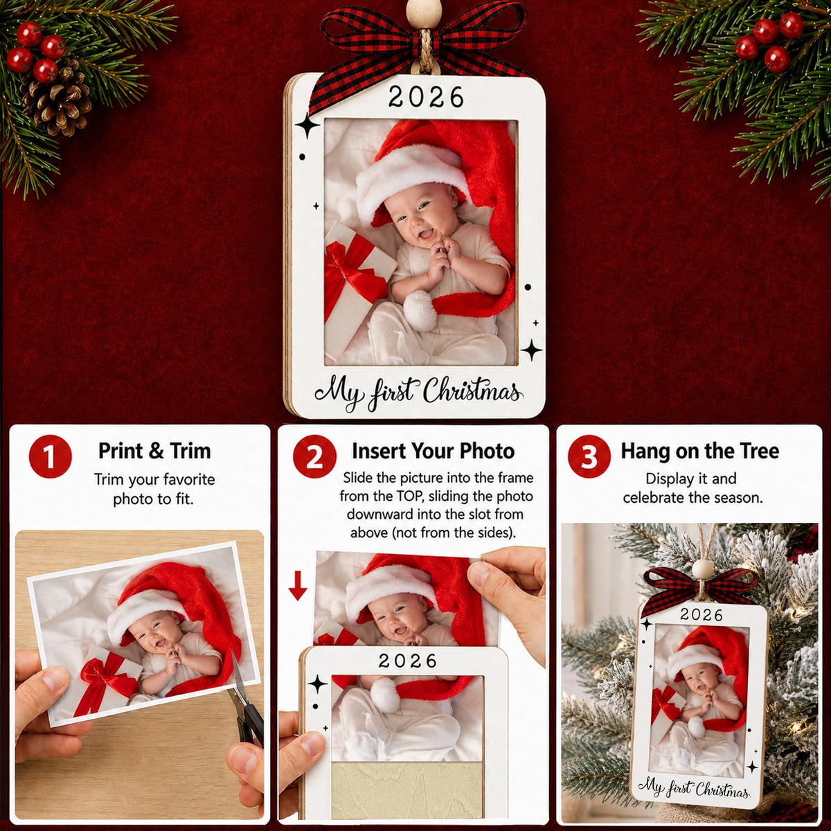 Baby's First Christmas Ornament 2026 Picture Frame F946