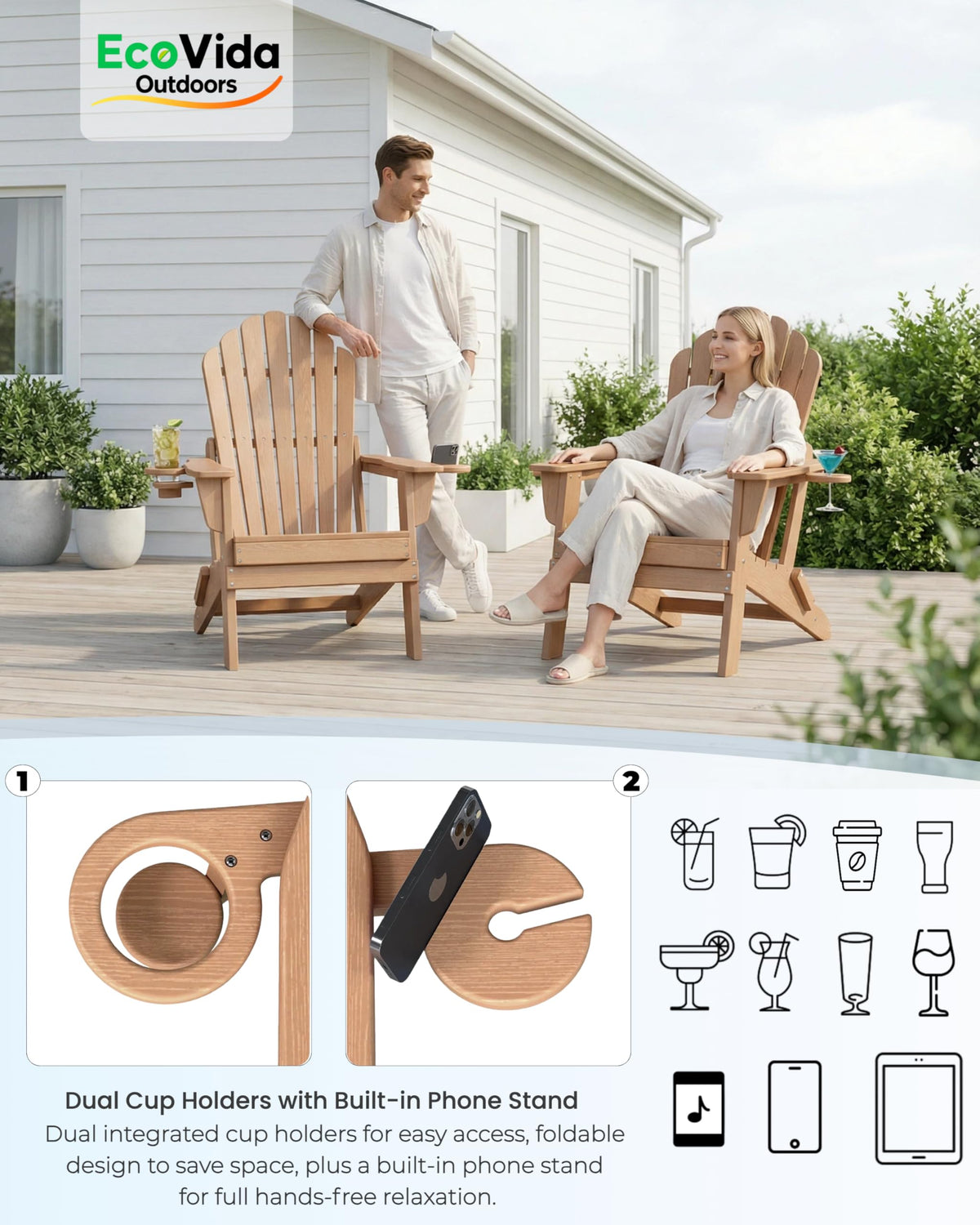 HDPE Adirondack Chair Set of 4 with Cup Holders Y218888