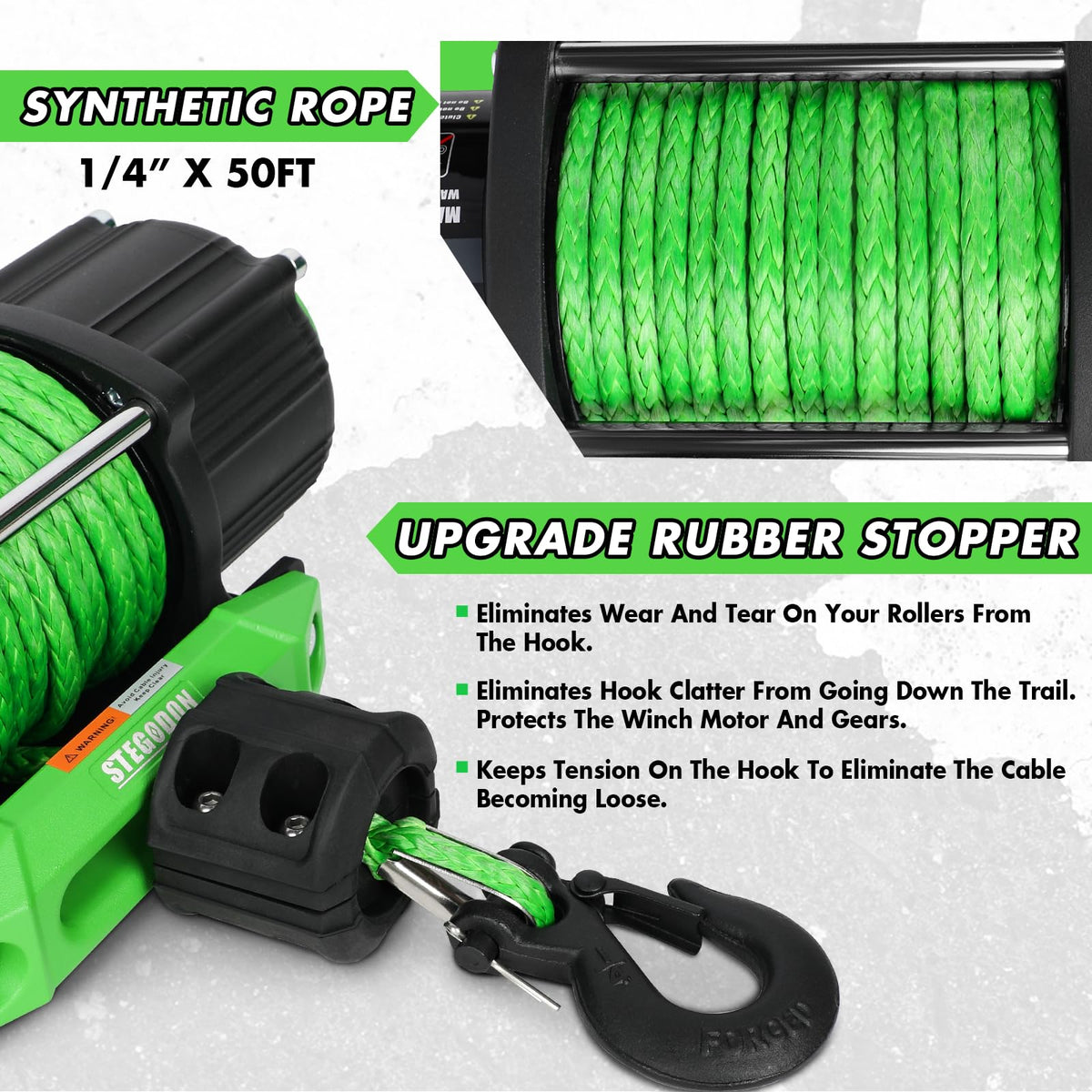 12V Electric Winch with Synthetic Rope and Wireless Remote C69580