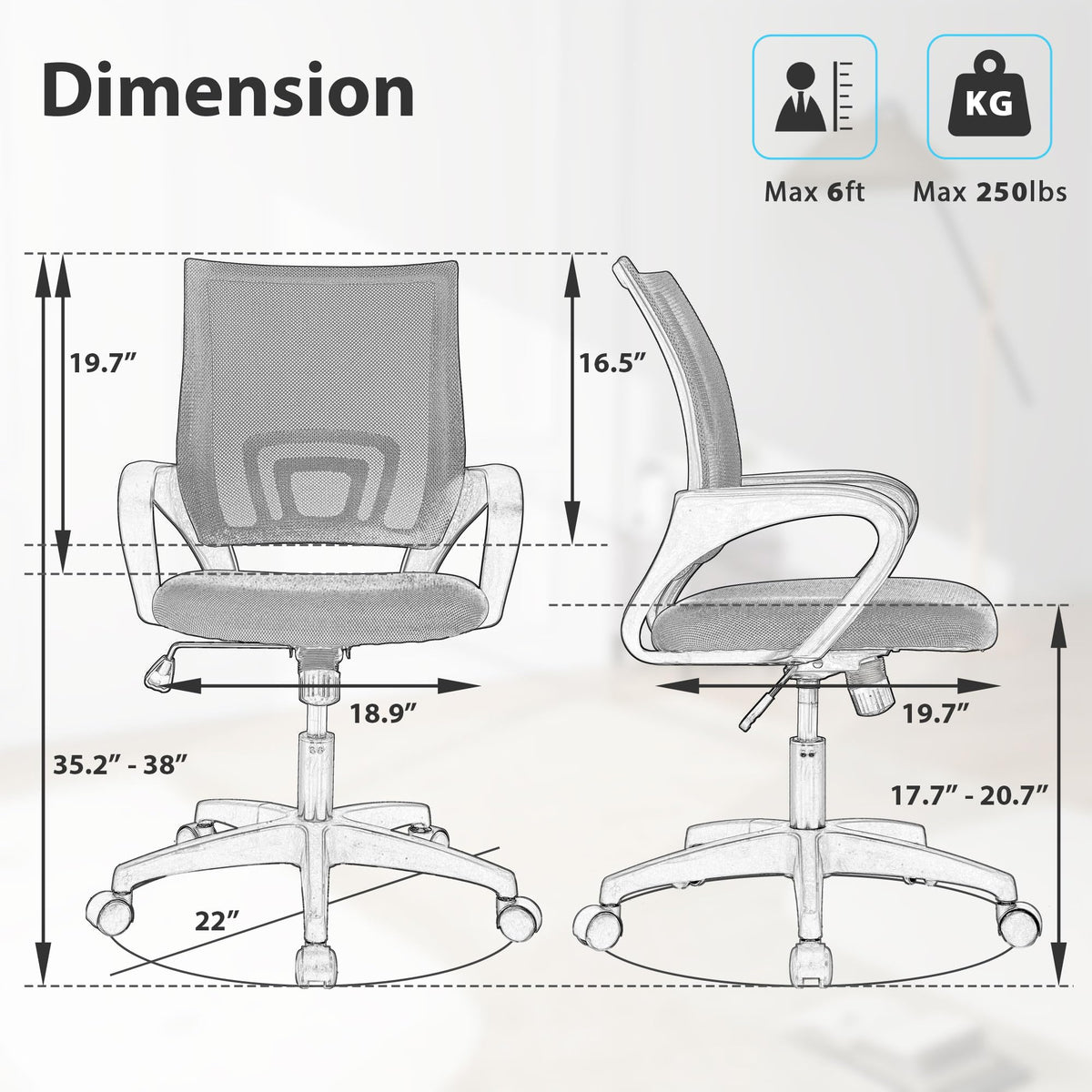 Adjustable Mid Back Ergonomic Mesh Office Chair with Lumbar Support P665573