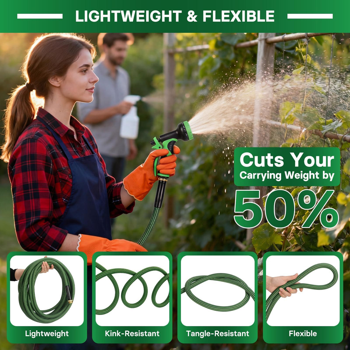 100 ft Flexible Non-Expandable Kink-Free Lightweight Garden Hose R39754
