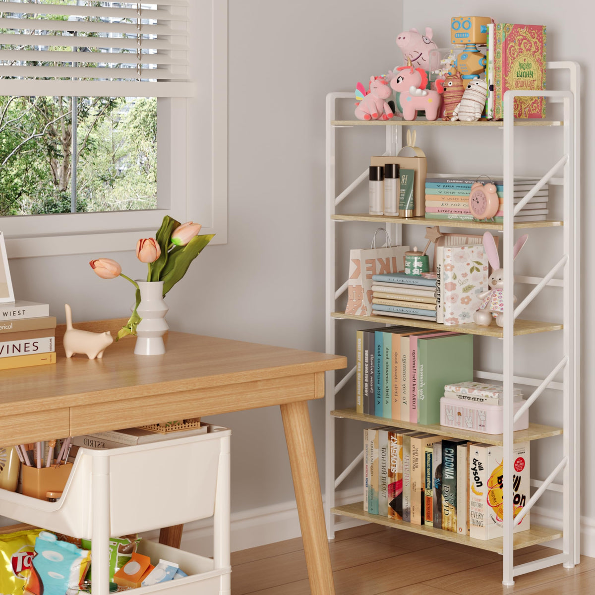 Folding Bookshelf, 5-Tier Storage Shelves Z800