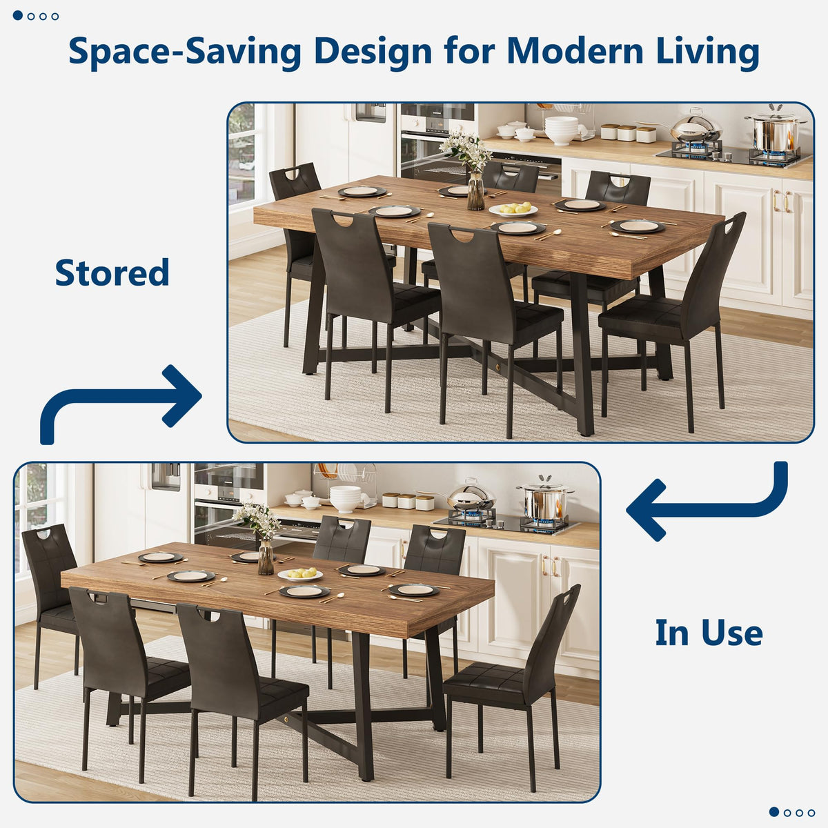 7 Pcs 71 inch Farmhouse Dining Table with Chairs Set for 6 Walnut I2038