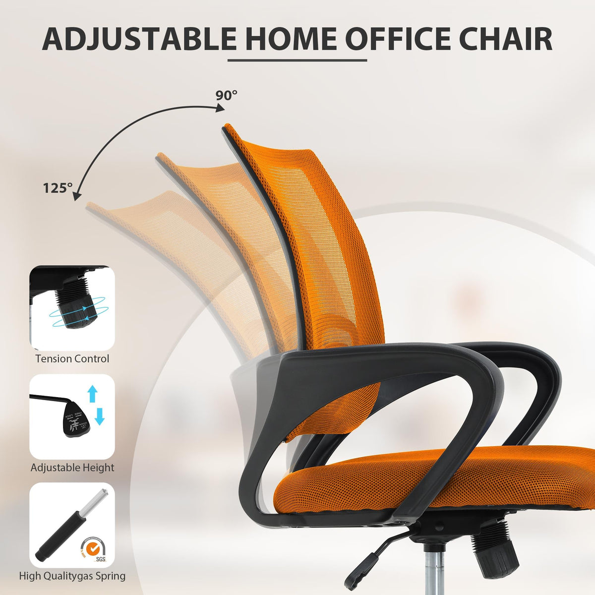 Adjustable Mid Back Ergonomic Mesh Office Chair with Lumbar Support P665573