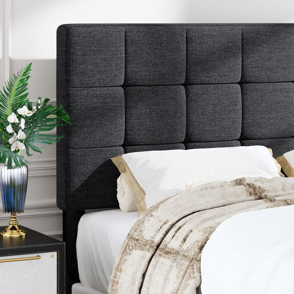 Queen Size Panel Bed Frame Dark Grey F2149