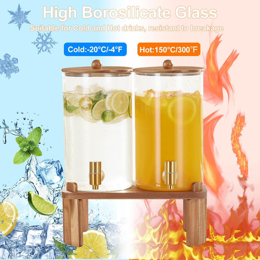 2pcs 1.2 Gallon Glass Drink Dispenser with Stand Z2396