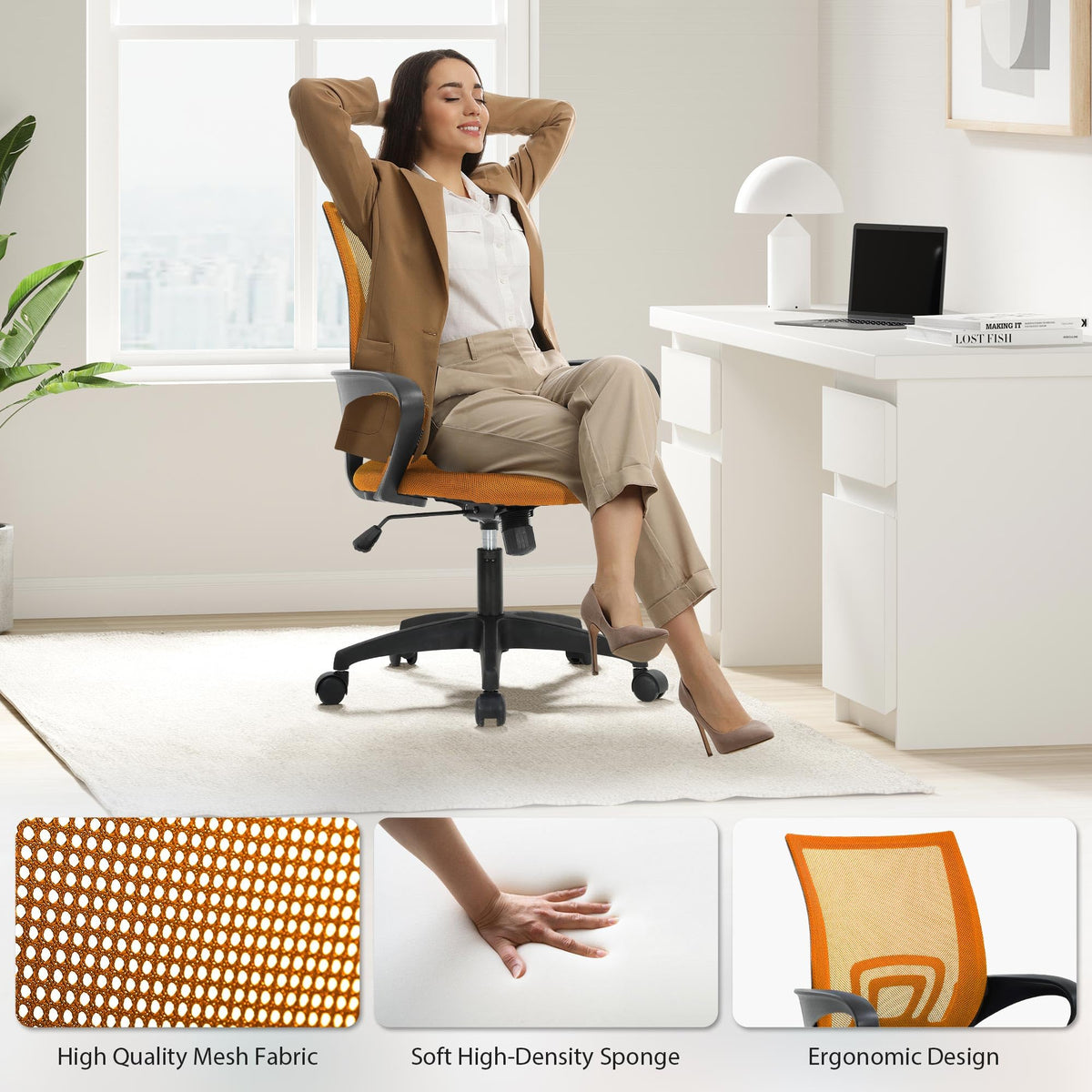 Adjustable Mid Back Ergonomic Mesh Office Chair with Lumbar Support P665573