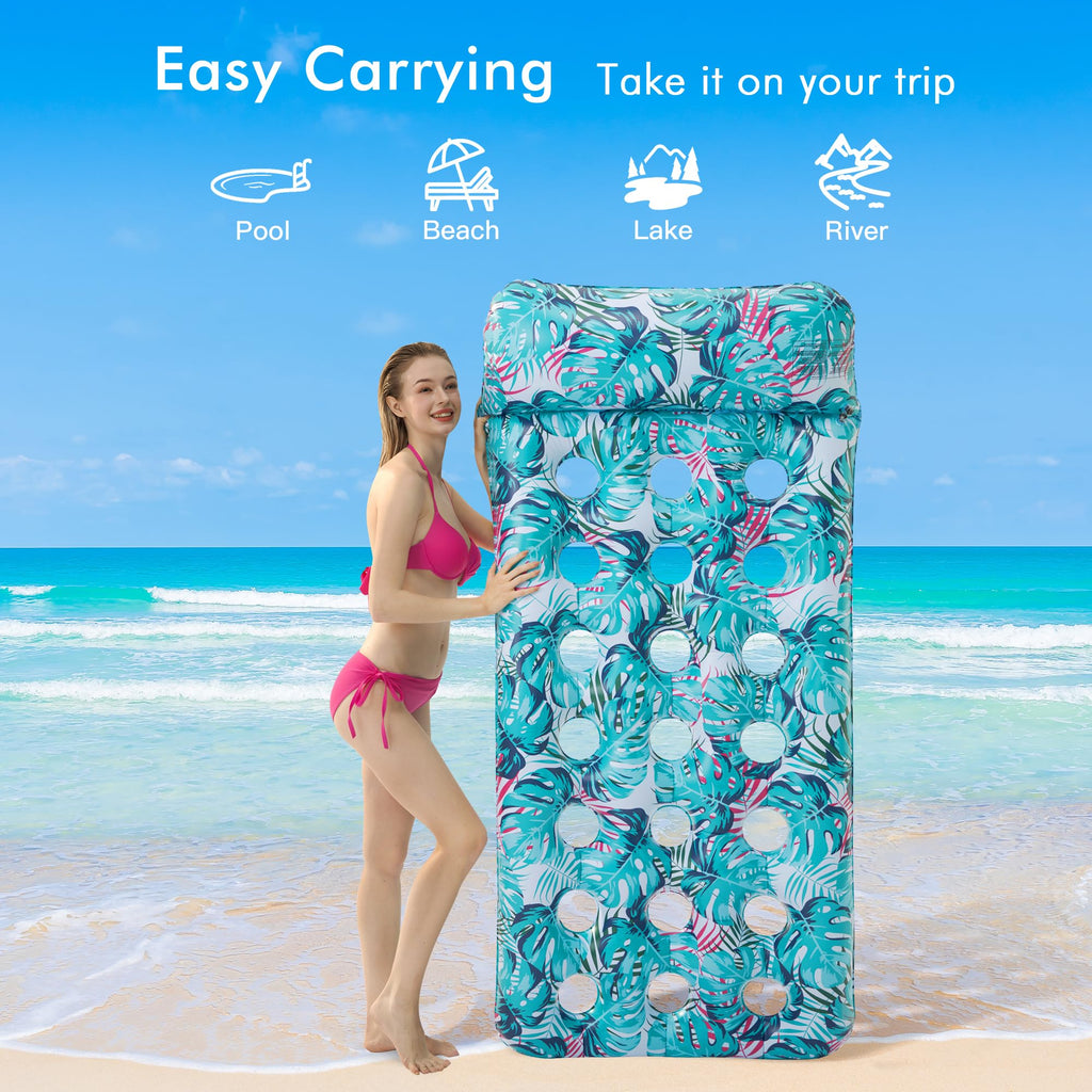 2 Pack Inflatable Pool Float Mat & 75" x 51" Tanning Pool Lounger F20016
