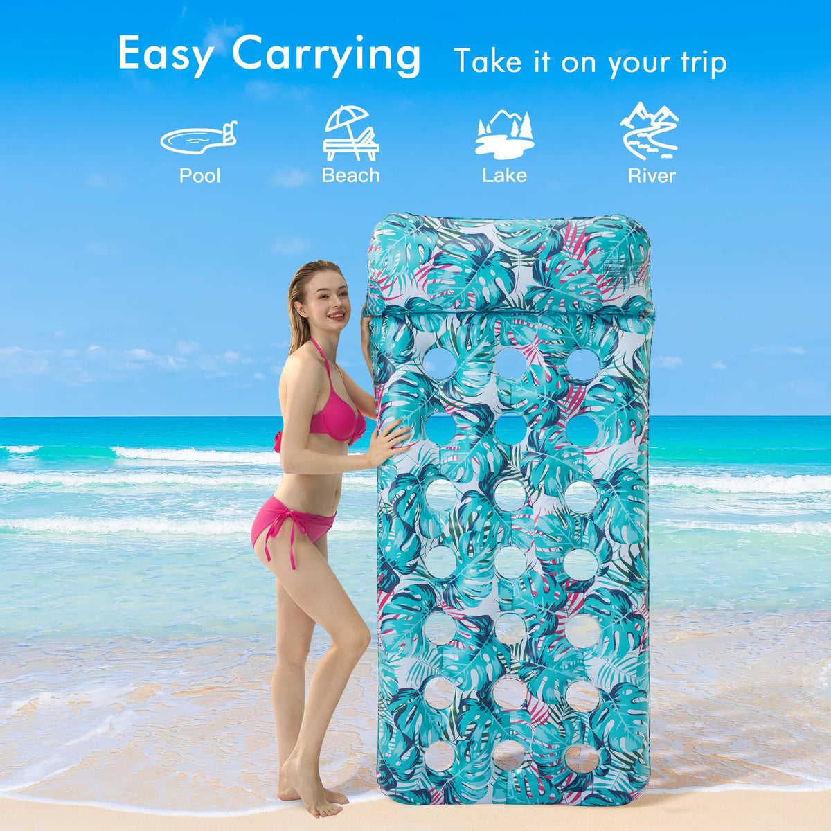2 Pack Inflatable Pool Float Mat & 75" x 51" Tanning Pool Lounger F20016