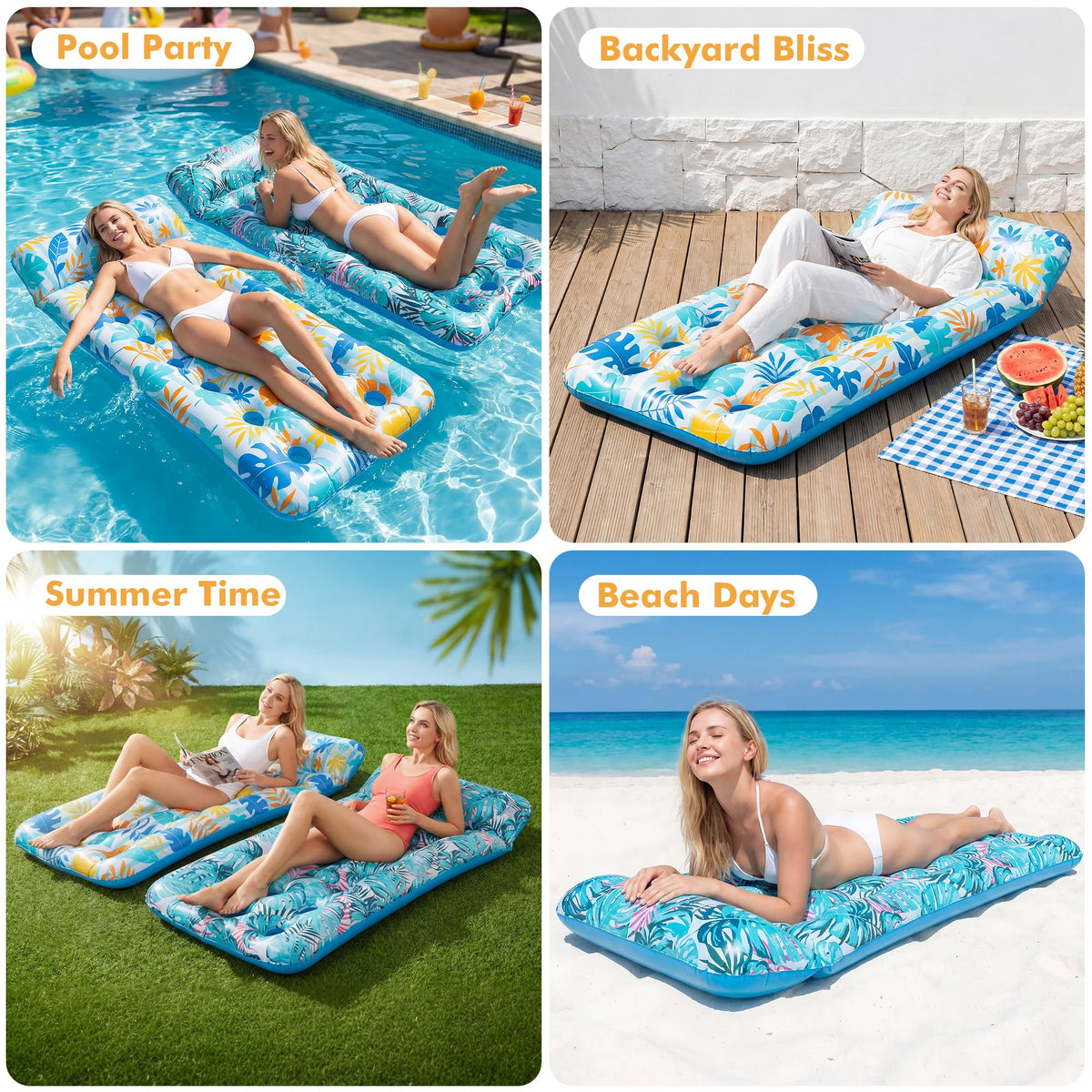 2 Pack Inflatable Pool Float Mat & 75" x 51" Tanning Pool Lounger F20016