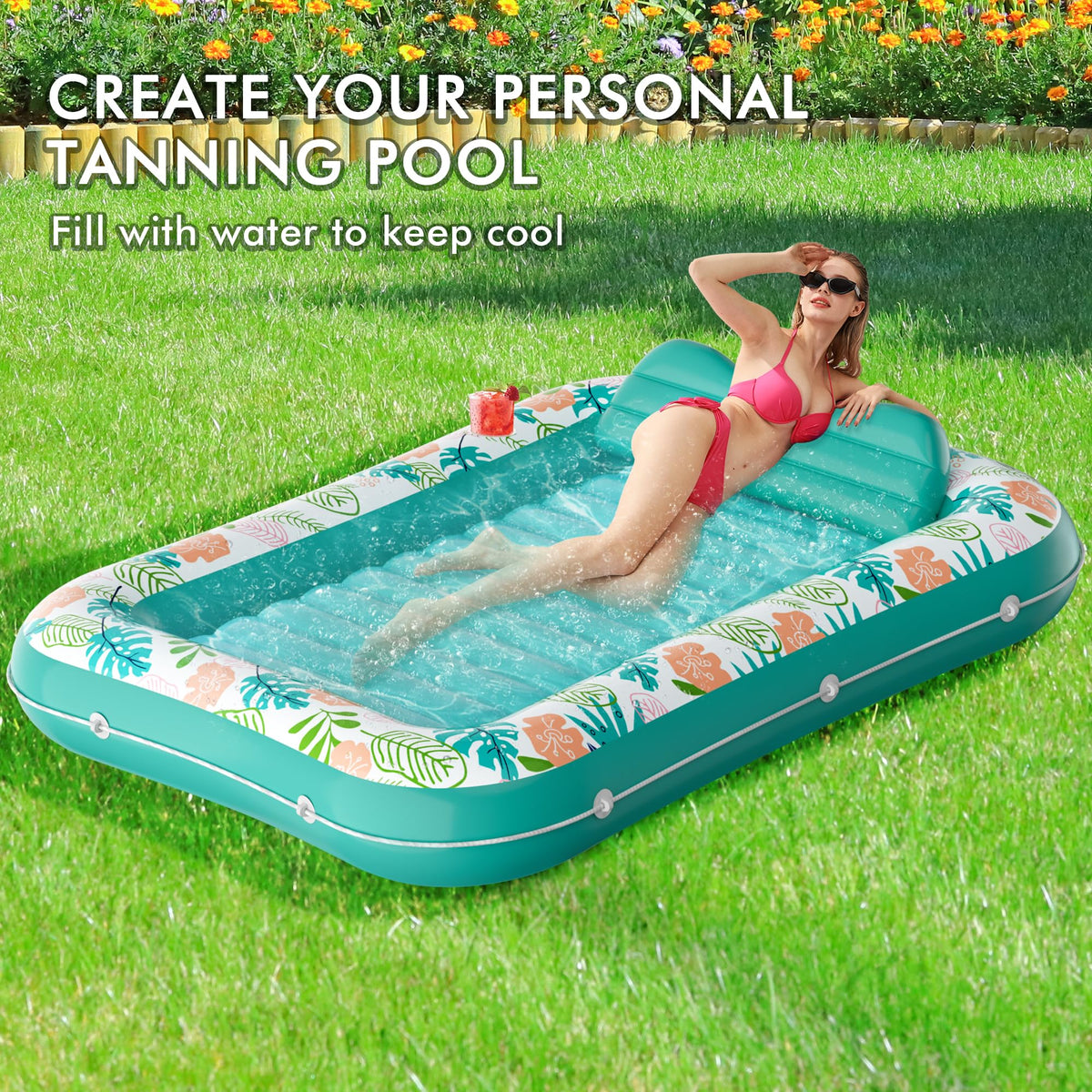 2 Pack Inflatable Pool Float Mat & 75" x 51" Tanning Pool Lounger F20016